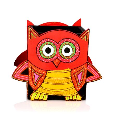 Handcrafted Wooden Owl Motif Pen Stand